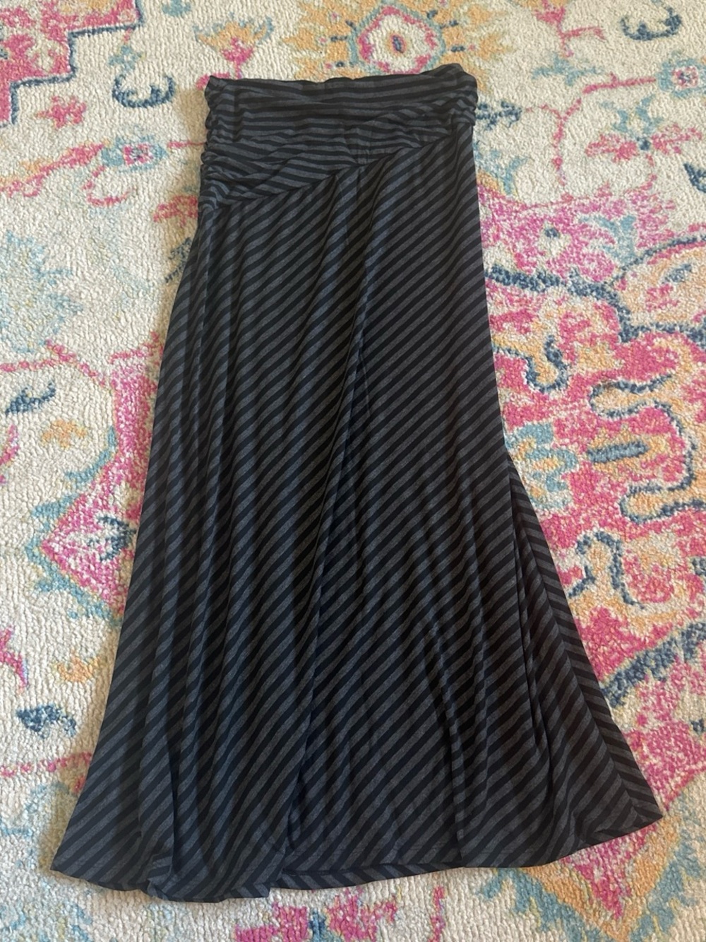 bobeau Black and Gray Diagonal Stripe Maxi Skirt